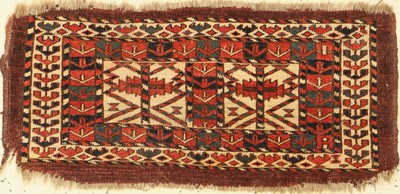 Antike Torba, Turkmenistan, 19, Jhd, Wolle auf Wolle, ca. 82 x 37 cm, Alters-und Gebrauchsspuren