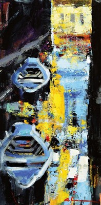 Adrien Moroni, geb. 1943 Monaco, Studium Nizza, hier: Reflets venitiens, Öl/Lwd, rückseitig signiert und betitelt, dat. 2002, ca. 80x40cm, R. ca. ...