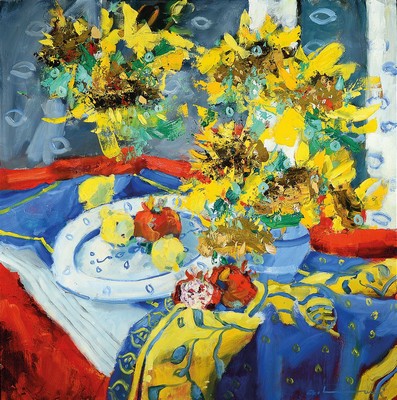 Adrien Moroni, geb. 1943 Monaco, Studium in Nizza, hier: La Nappe au soleil, Öl/Lwd, rechts unten signiert, rückseitig betitelt und dat. 2000, ca. ...