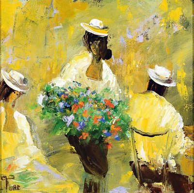 Frank Turc, 1944-2008, La Marchante de fleurs, Öl/Lwd, links unten signiert, rückseitig betitelt und dat. 1997, ca. 40x40cm, R. ca. 62x62cm
