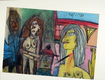 Matthias Maaß, 1958-2019 Heidelberg, Figuren, Gouache auf Papier, rechts oben signiert und dat. 22.5.89, ca. 50x70cm, u.Gl., R. ca. 64x83cm