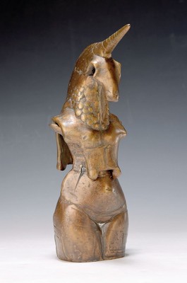 Gernot Rumpf, geb. 1941 Kaiserslautern, weiblicher Torso unter Einhornpanzer, zwei- teilige Bronzeskulptur, sign. und dat. 1990, H. ca. 28cm