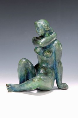 Arno Breker, 1900-1991, sitzender Akt, Bronzeskulptur grün patiniert, signiert, H. ca. 17.5cm