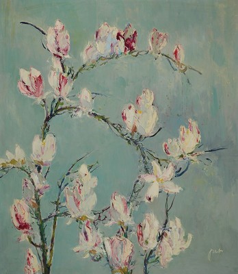 Karl Graf, 1902-1986 Speyer, Magnolienblüte, Öl/Malkarton, signiert, rückseitig sign., betitelt und dat. 1983, ca. 80x70cm, R. ca. 86x76cm