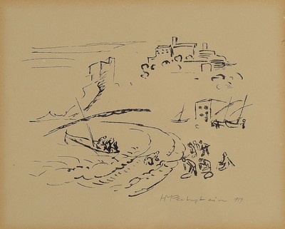 Hermann Max Pechstein, 1881-1955, Einholen des Bootes, Lithographie von 1919, rechts unten handsigniert und dat., leicht gebräunt, Bildausschnitt ...