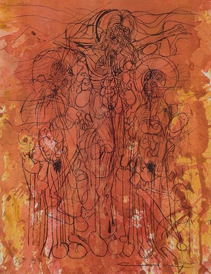 Hermann Nitsch, geb. 1938, Kreuzigungsszene, Farblithographie, rechts unten handsigniert, ca. 29x22.5cm, u.Gl., R. ca. 38x29cm