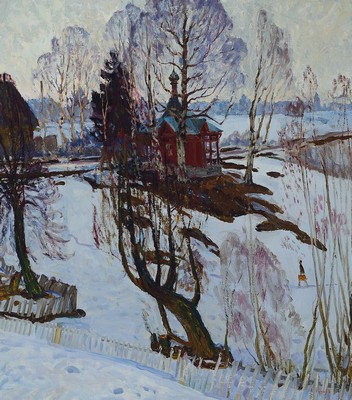 Leonid I. Rudnev, geb. 1938, Maler aus Kursk , Studium am Kunst- u. Grafikkolleg Kursk u.am Kharkov Art Institute, Verschneite Winterlandschaft, ...