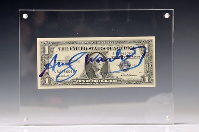 Andy Warhol, 1928-1987, "1 Dollar (George Washington)", Seriennr. S82666069A, 1957, Vorder- u. Rückseite signiert bzw. ...