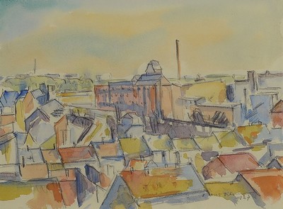 Otto Ditscher, 1903-1987 Neuhofen, Blick auf die Walzmühle (Ludwigshafen am Rhein), Aquarell, rechts unten signiert und dat. 1927, ca. 23x30cm, PP, ...