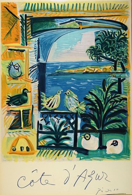 Pablo Picasso, 1881-1973, Cote d'Azur, Farblithographie, im Druck signiert, von 1962, ca. 95x65cm, PP, u.Gl., R. ca. 117x86cm