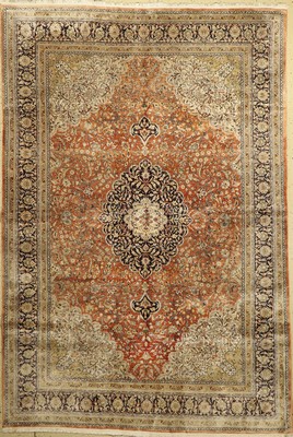 Kashmir Seide, Indien, ca. 50 Jahre, Seide auf Baumwolle, ca. 275 x 187 cm, verblasst, EHZ: 2