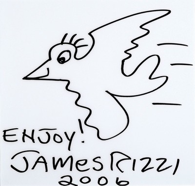 James Rizzi, 1950-2011, Filzstiftzeichnung, "Enjoy!" handsign., dat. 2006, unter Glas gerahmt, gesamt ca. 43X44 cm