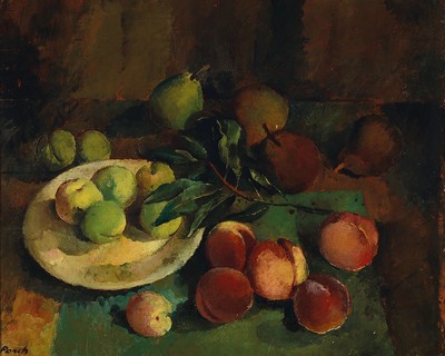 Alexander Posch, 1890 Schönberg-1950 Darmstadt, Stillleben mit Äpfeln, Birnen und Pfirsichen, Öl/Holz, links unten signiert, ca. 45x54cm, R. ca. ...