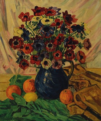Carola Stratmann, 1881 Hamburg-1950 München, Stillleben mit Blumen und Obst, Öl/Lwd, linksunten signiert, ca. 70x58cm, R. ca. 86x74cm