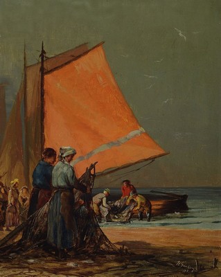 Hermann Ernst Friedrich Garling, 1892 Brüel/Mecklenburg-1961 Karlsruhe, Fischer am Darss, rückseitig so betitelt, Öl/Malkarton, rechts unten ...