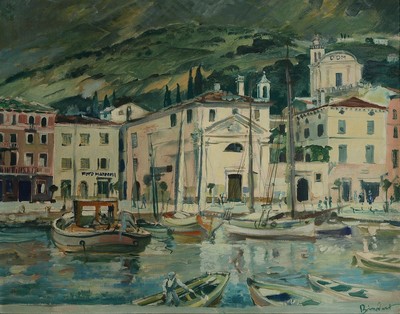 Binkert o.ä., Maler der 1. Hälfte des 20. Jh., Italienische Hafenstadt, Öl/Lwd, rechts unten signiert, ca. 54x66cm, R. ca. 62x74cm