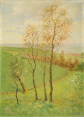 Adolf Luntz, 1875 Wien-1934 Karlsruhe, Bodensee, so rückseitig betitelt, Landschaft mit Baumgruppe, Öl/Lwd, rückseitig auf dem Keilrahmen ...