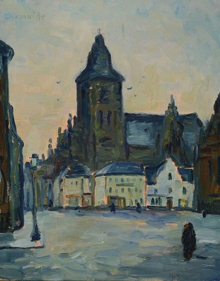Unbekannter Künstler, datiert 1913, Szene aus Dixmuide, Öl/Lwd, rechts unten unleserlich signiert und dat., ca. 47x37cm, R. ca. 51x41cm