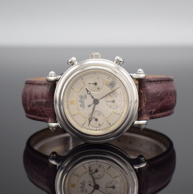 DuBOIS Montre Monnaie Herrenchronograph in Stahl/Lederband, Schweiz um 2000, Automatik, beids. vergl. Geh. m. Münzrand, Boden aufgedr., silb. ...