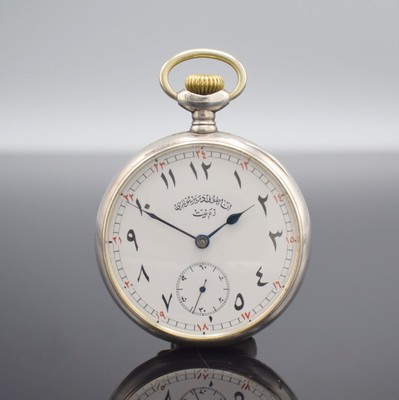CHRONOMETRE ZENITH seltene, offene Eisenbahner-Taschenuhr in Silber 800/000, Schweiz für arabischen Markt um 1910, massives Gehäuse, Boden m. ...