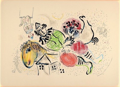 Marc Chagall, 1887-1985, Farblithographie, Akrobaten, ca. 37x53cm, PP, u.Gl., R. ca. 72x89cm