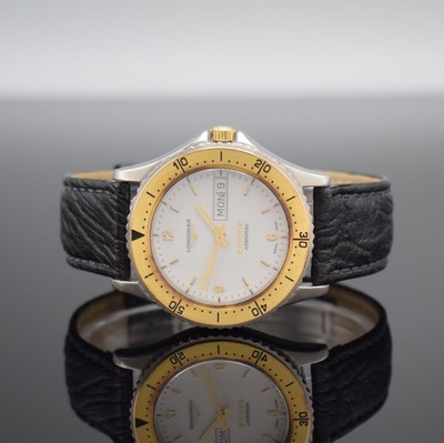 LONGINES Admiral Five Stars Herrenarmbanduhr, Schweiz um 1998, Automatik, verschr. Geh. in Edelstahl/Gold, eins. drehb. Lünette, weißes Zifferbl. ...