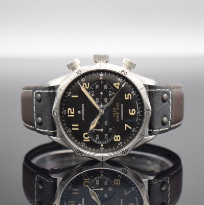 JUNGHANS Pilot Event 2015 Herrenarmbanduhr Chronoscope, Schweiz um 2021, Automatik, Ref. 027/3593.000, massives Gehäuse in Stahl, Boden 7-fach ...