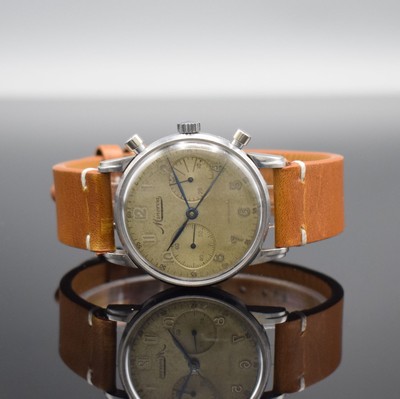 MINERVA Herrenarmbanduhr mit Chronograph in Stahl Referenz 1327, Schweiz um 1945, Handaufzug, 3-teil. Geh., Boden & Glasrand aufgedr., stark pat. ...