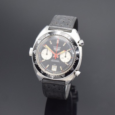 HEUER Autavia Referenz 1163 Herrenarmbanduhr mit Chronograph, Schweiz um 1970, Automatik, massives Geh. in Stahl, Boden geschr., beids. drehb. ...
