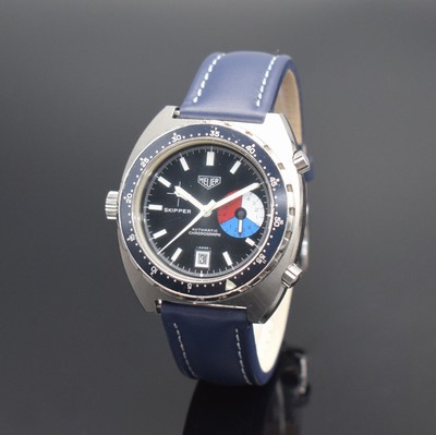 HEUER Skipper Herrenarmbanduhr mit Chronograph, Schweiz um 1975, Automatik, Ref. 11063 V, massives Gehäuse in Stahl ohne Geh.-Nr., Boden geschr., ...