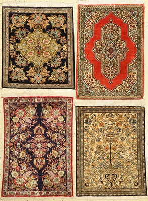 4 Lots Ghom Seide, Persien, ca. 60 Jahre, reine Naturseide, ca. 85 x 60 cm, EHZ: 2