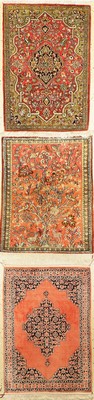 3 Lots Ghom Seide, Persien, ca. 60 Jahre, reine Naturseide, ca. 80 x 60 cm, EHZ: 2