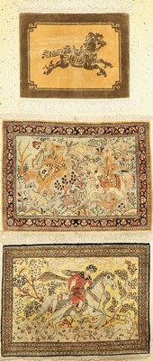 2 Ghom Seide, Persien, 60 Jahre, reine Naturseide, ca, 80 x 60 cm, China Seide, ca, 61 x 43 cm, EHZ: 2
