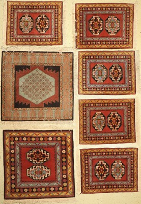 7 Lots Albanischer Teppiche, ca. 40 Jahre, Wolle auf Baumwolle, ca. 100 x 95 cm & ca. 80 x 60 cm, EHZ: 2