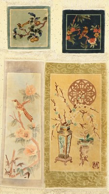 4 Lots China Seide, ca. 50 Jahre, reine Naturseide, ca. 95 x 47 cm & ca. 30 x 30 cm, Reinigungsbedürftig, EHZ: 2