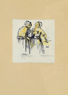 Max Liebermann, 1847-1935 Berlin, zwei Marktfrauen im Gespräch, Farblithographie von R. Hoberg nach einer Zeichnung von Liebermann, von Liebermann ...