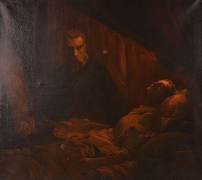 Ungedeuteter Künstler datiert 1893, großformatige Kopie nach Leon Cogniet (1794 -1880): Tintoretto seine Tochter malend, von 1843, Darstellung ...