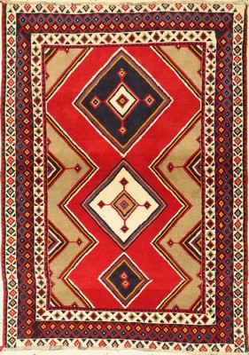 Ghaschgai alt, Persien, um 1950, Wolle auf Wolle, ca. 160 x 115 cm, gekürzt und zusammengesetzt, EHZ: 2