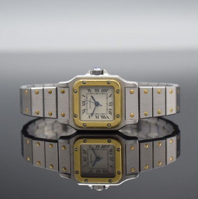 CARTIER Santos Damenarmbanduhr in Stahl/Gold, Schweiz um 1990, Automatik, Ref. 1170902, Boden & Lünette 8-fach verschr., Gliederband m. dopp. ...