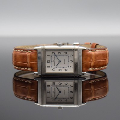 Jaeger-LeCoultre Reverso Classic Armbanduhr in Stahl, Schweiz um 2005, Handaufzug, Ref. 252.8.86, um 180 Grad drehb. Wendegeh., orig. Lederband m. ...