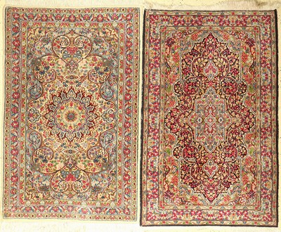 2 Lots Kerman, Persien, ca. 50 Jahre, Wolleauf Baumwolle, ca. 150 x 95 cm, EHZ: 2-3