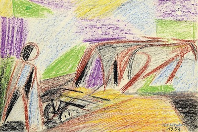 Otto Ditscher, 1904 Neuhofen - 1987 ebenda, Buntstiftzeichnung auf Papier, signiert und datiert 1954, 19.5 x 29 cm, PP., unter Glas, Rahmen