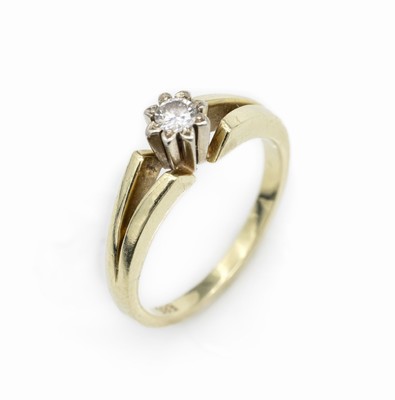 14 kt Gold Brillant-Ring, GG 585/000, Brillant ca. 0.15 ct Weiß/si, ca. 4.3 g, RW 54