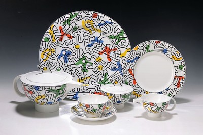 Keith Haring, Reading Pennsylvania 1958 - New York 1990, Service " No. 1 Spirit of Art", komplett für 6 Personen, Bone China, Ausführung ...