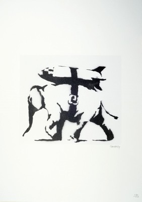 Nach Banksy, britischer Street Art-Künstler,"Heavy Weaponry", Elefant mit umgeschnallter Rakete, Offset, Ed. 130/150, handsigniert, ...