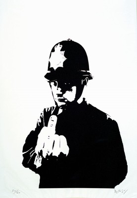 Nach Banksy, britischer Street Art-Künstler,"Rude Copper", Offset, Ed. 20/60, handsigniert, Heavy Weaponry-Stempel, 50x35 cm