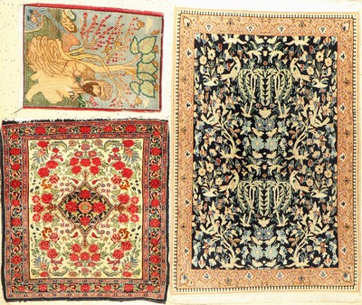 3 Lots, Persien, ca. 50 Jahre, Wolle auf Baumwolle, Nain, ca. 120 x 80 cm, Bidjar, ca. 77 x 70 cm, Kaschmar , ca. 59 x 45 cm, EHZ: 2-3