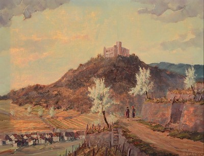 Hermann Correll, 1905-1976 Neustadt an der Weinstraße, Blick auf das Hambacher Schloß, Öl/Lwd, rechts unten signiert, ca. 50x65cm, R. ca. 61x76cm