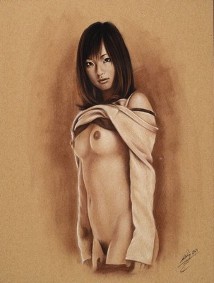 Denis Prenzel, geb. 1971, Pastell-Zeichnung auf dickem Papier, handsigniert, Frauenakt, handsigniert, dat. 2021, Blattgr. 30 x 40 cm, unter Glas, ...