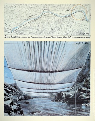 Christo, 1935 Gabrowo/Bulagrien - 2020 New York, "Over the River" (1993), Project for the Arkansas River, Colorado, Collage in zwei Teilen, ...